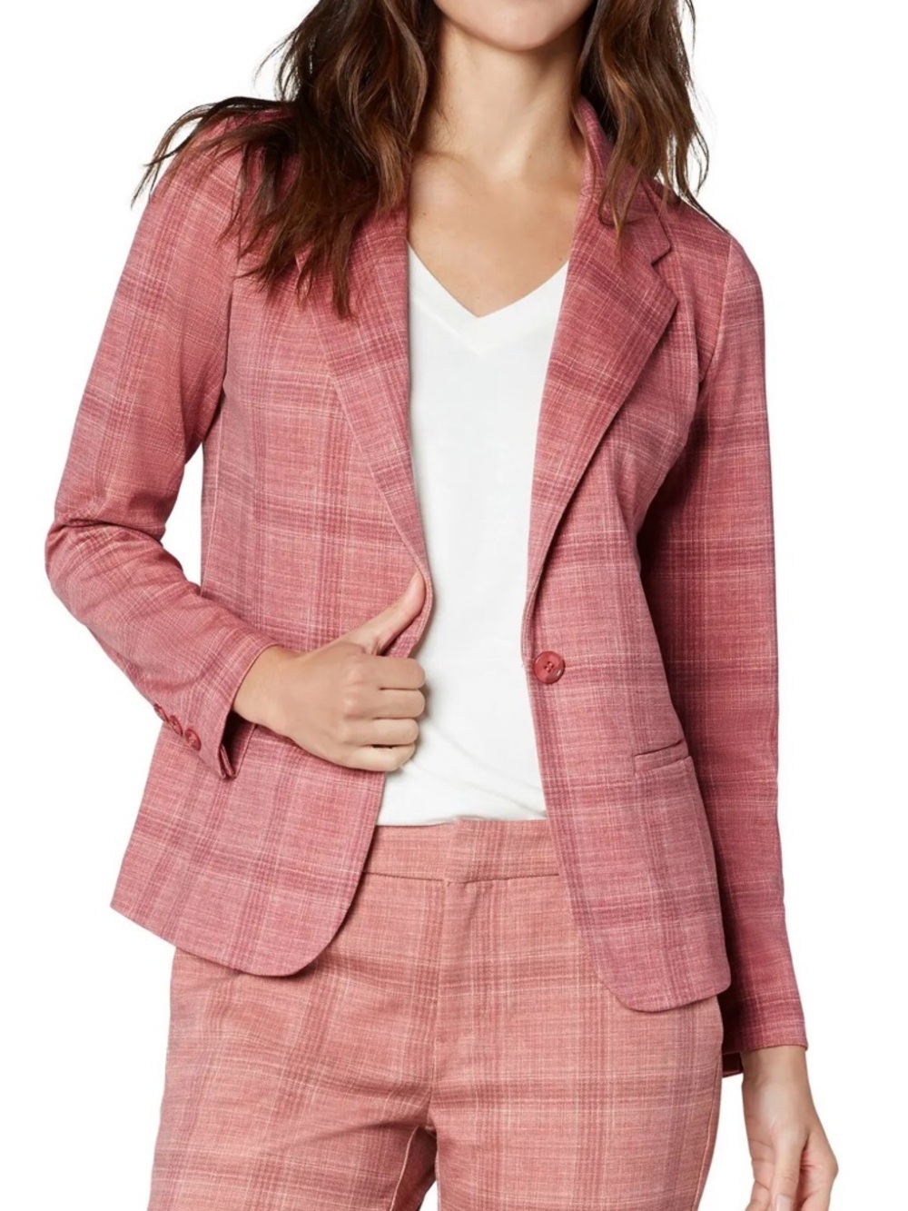 Liverpool Pink Plaid Single-Button Blazer